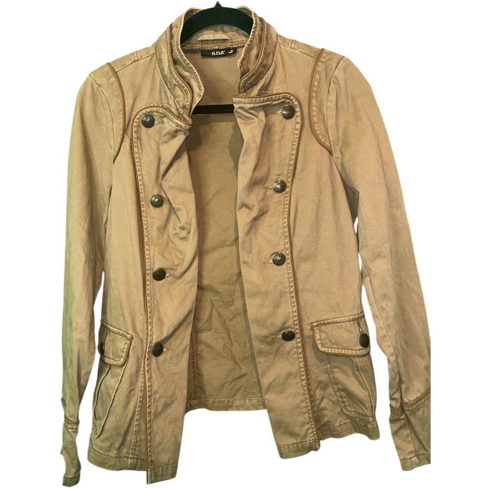 a.n.a‎ Tan/Khaki Button Detail w/Stand-Up Collar Pleated Utility Jacket  M